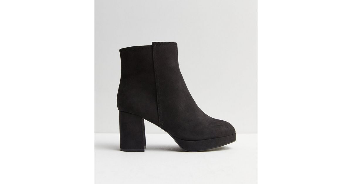 Wide Fit Black Suedette Block Heel Ankle Boots | New Look