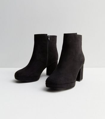 Wide fit black suedette block sale heel chunky boots