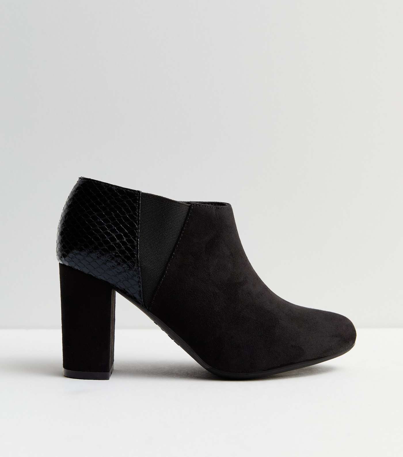 Wide Fit Black Suedette Block Heel Shoe Boots Image 3