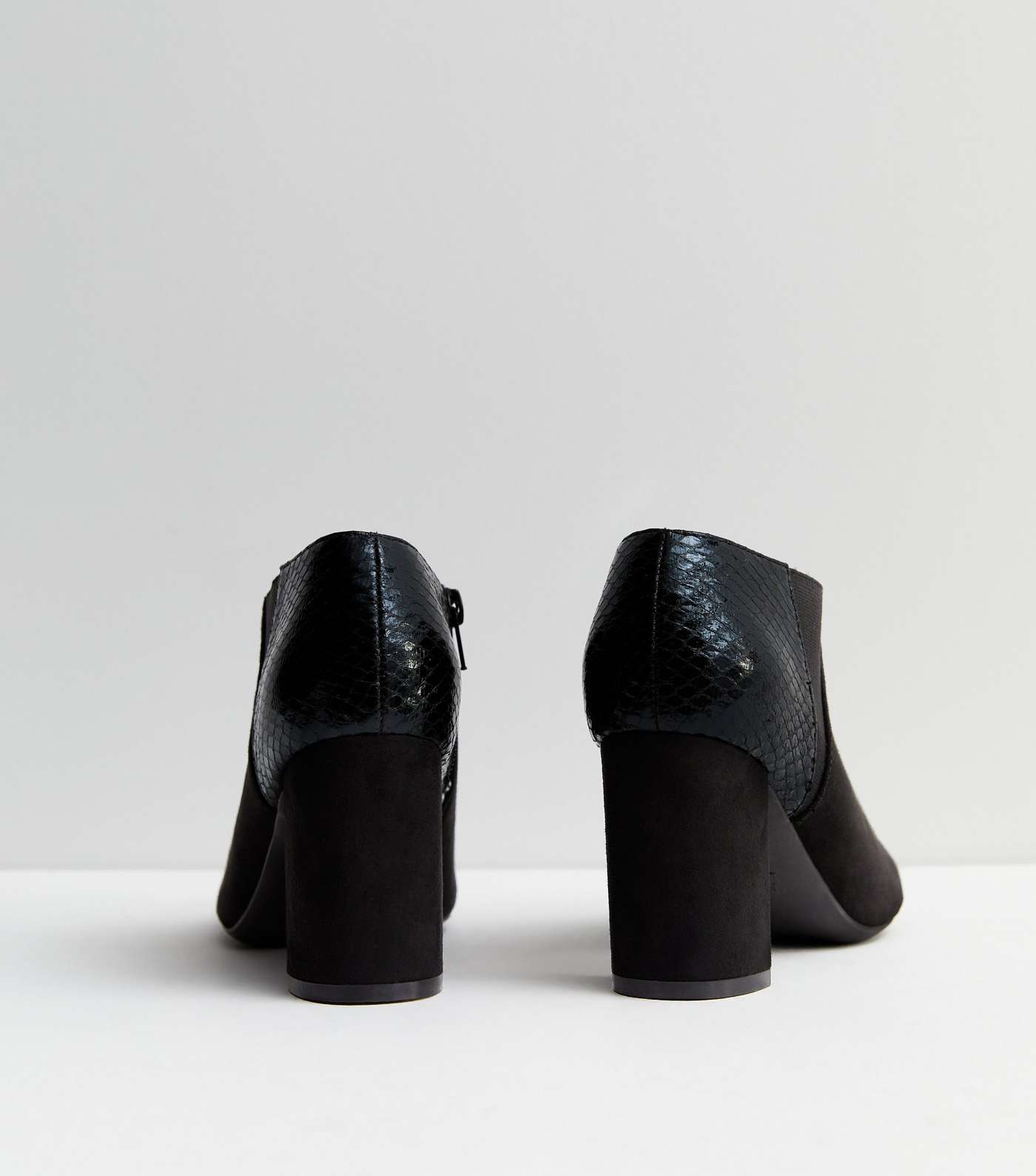 Wide Fit Black Suedette Block Heel Shoe Boots Image 5