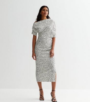 White spot split 2025 hem midi dress