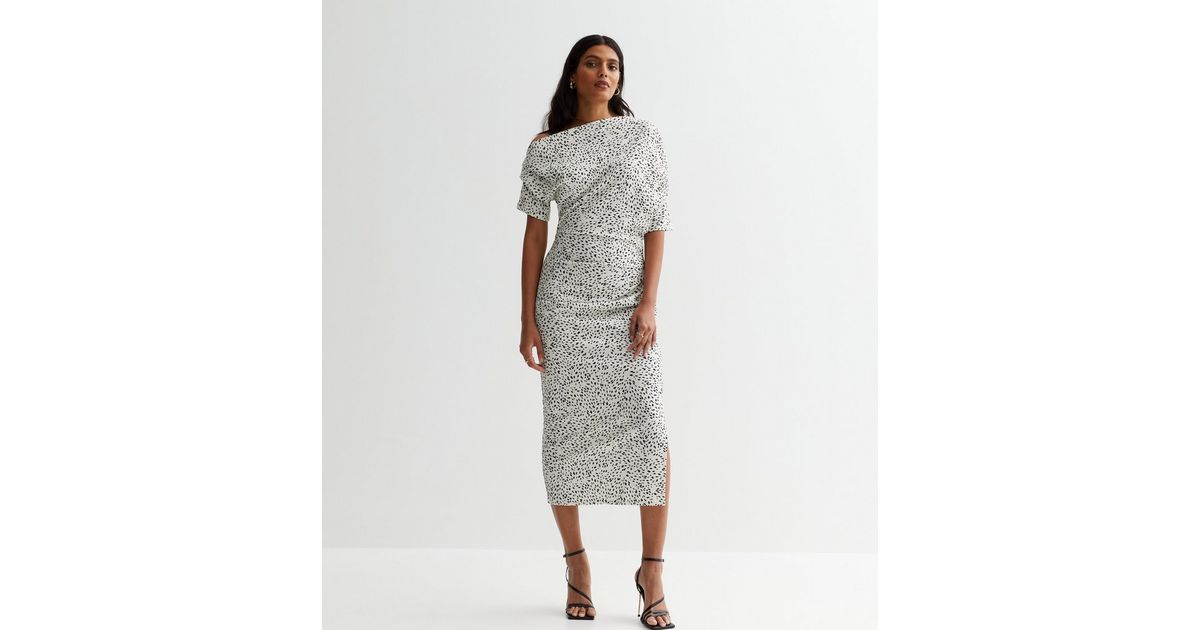 Neva White Embellished Asymmetric Cape Sleeve Midaxi Dress