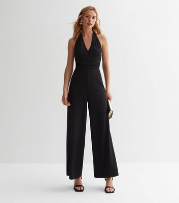 Black halter top jumpsuit on sale