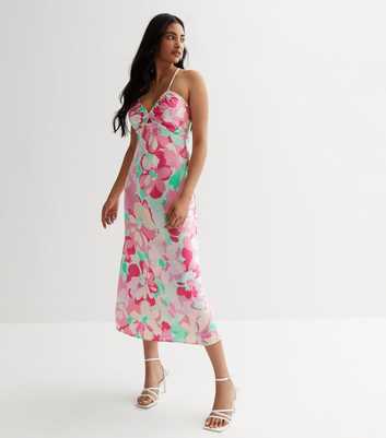 Pink Floral Strappy Cut Out Midaxi Dress