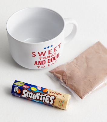 White Smarties Mug Cake Gift Set New Look