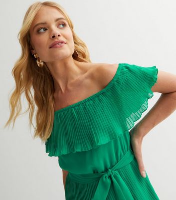 Gini London Green Bardot Pleated Midaxi Dress New Look