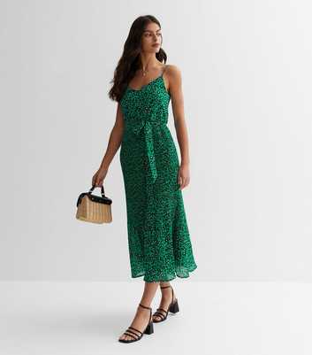 Gini London Green Animal Print Strappy Midi Dress