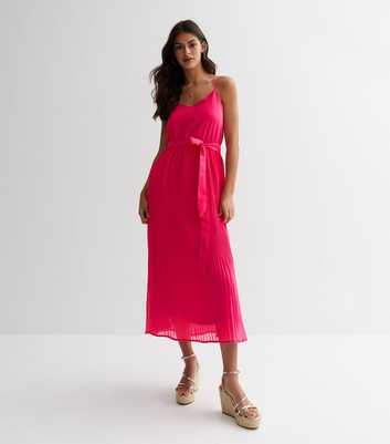 Gini London Pink Strappy Pleated Midi Dress