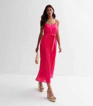 Gini London Pink Strappy Pleated Midi Dress New Look