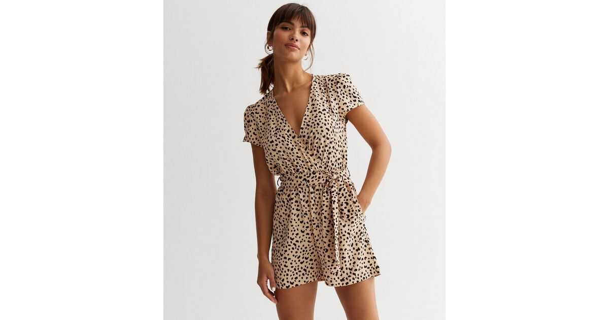 Gini London Cream Animal Print Belted Playsuit | New Look