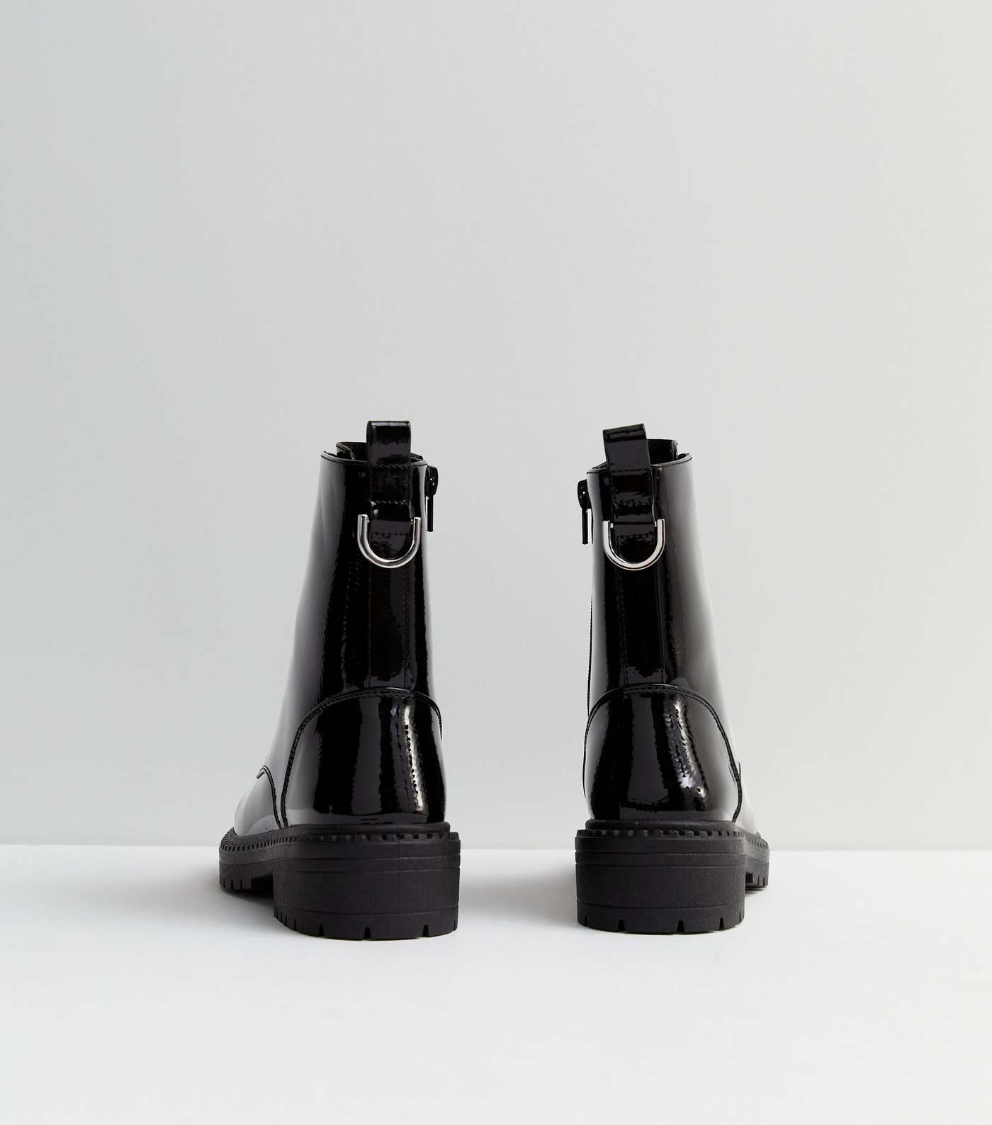 Black Patent Lace Up Biker Boots Image 5