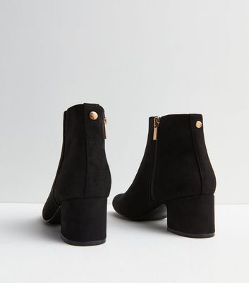 Black Suedette Block Heel Ankle Boots New Look