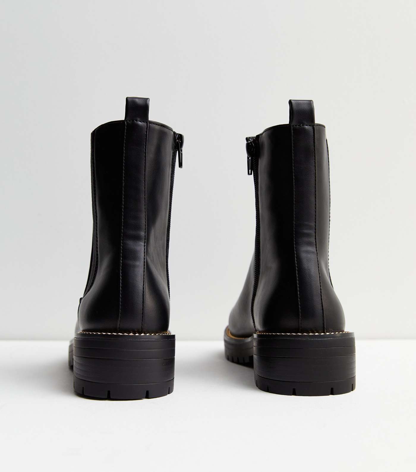Black Leather-Look Gold Trim Chelsea Boots Image 5