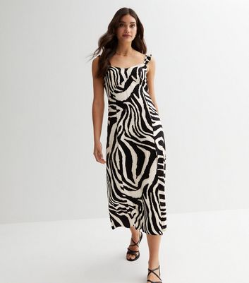 Black Zebra Print Split Hem Midi Dress New Look