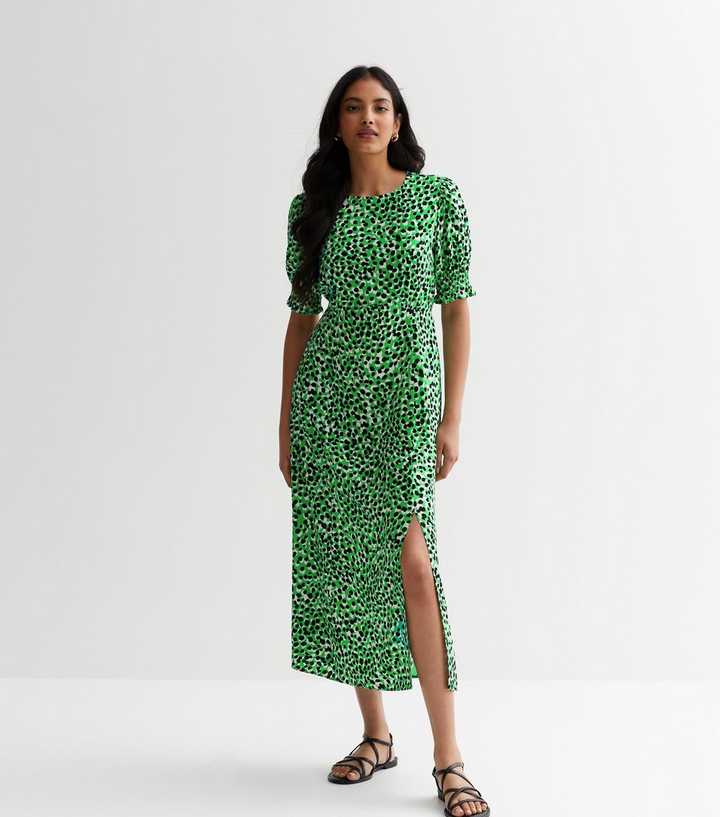 Green Pattern Split Hem Midaxi Dress