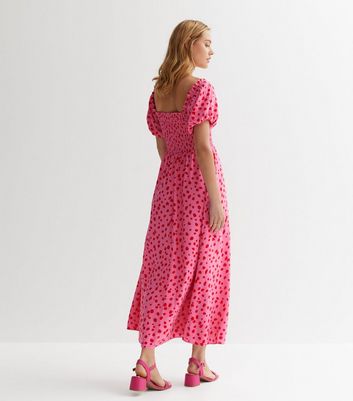 Pink polka dot bardot 2024 dress