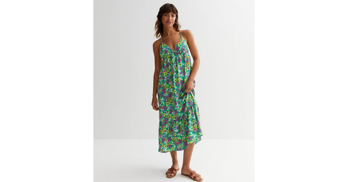 Green Floral Strappy Midaxi Dress | New Look