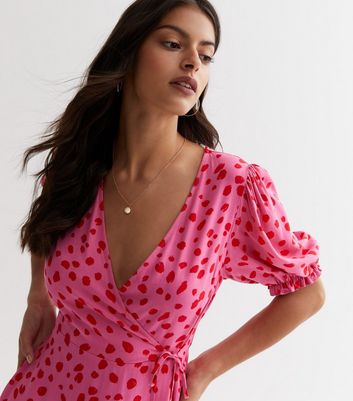 Pink and red wrap dress sale