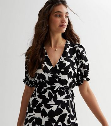 Black leaf shop print dress