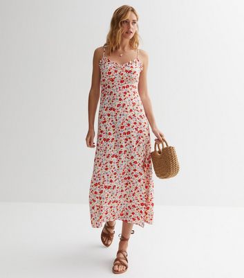 Off White Floral Strappy Midaxi Dress New Look