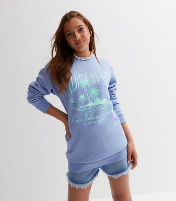 Girls Blue Aloha State Longline Logo Sweatshirt New Look