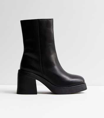 Black Leather Chunky Block Heel Boots