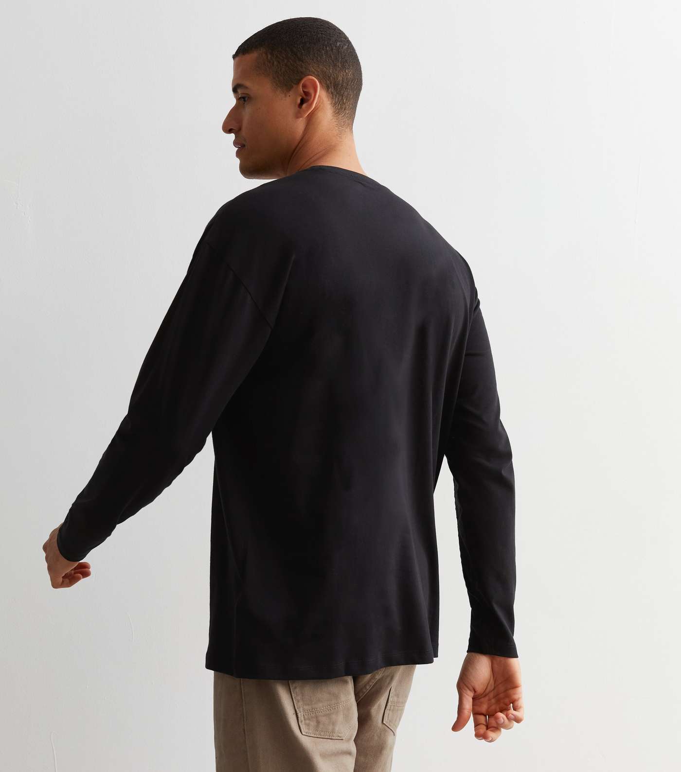 Black Cotton Long Sleeve T-Shirt Image 4