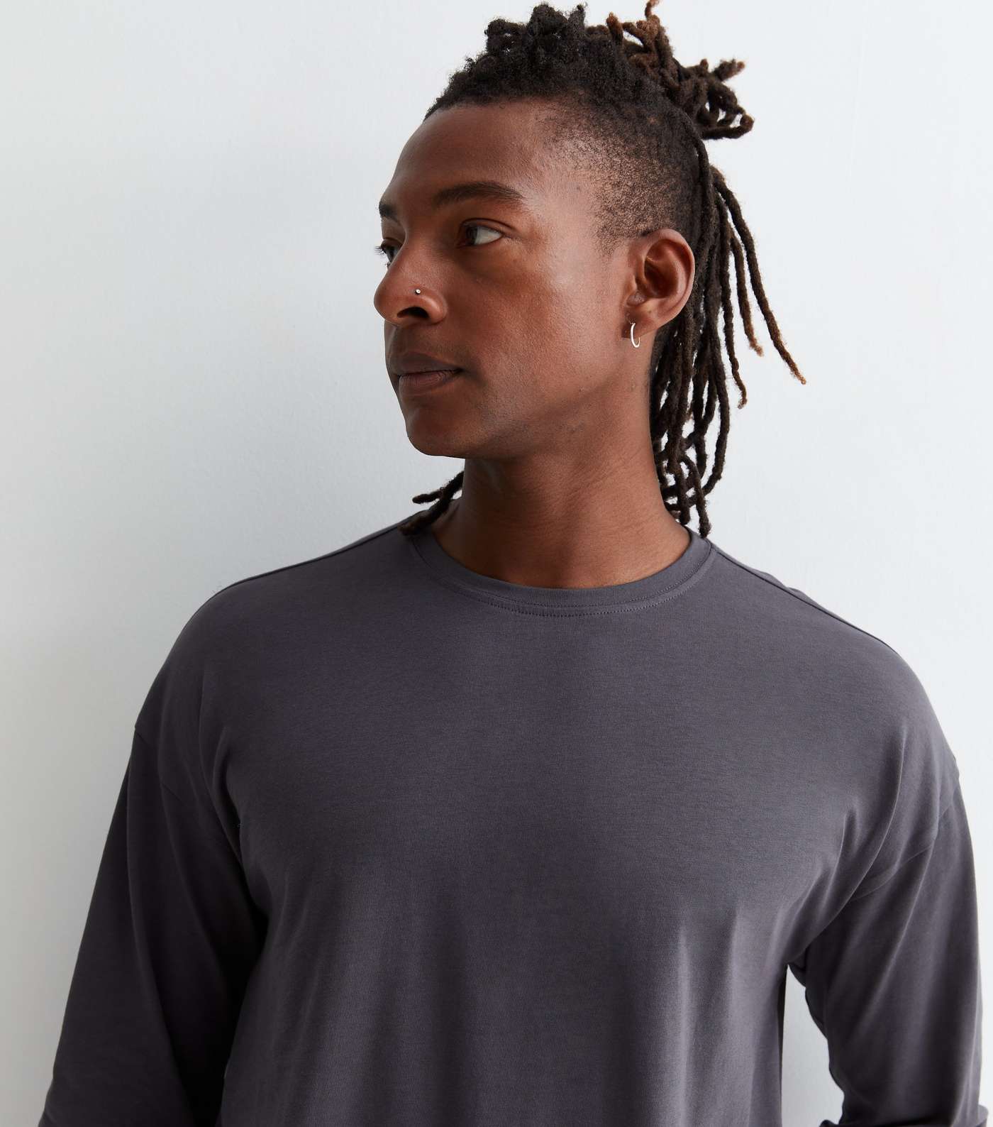Dark Grey Cotton Long Sleeve T-Shirt Image 2