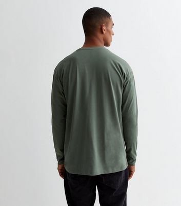 Men's Khaki Cotton Long Sleeve T-Shirt New Look