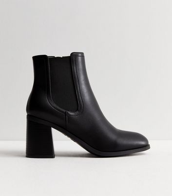 Black Leather Look Block Heel Chelsea Boots New Look