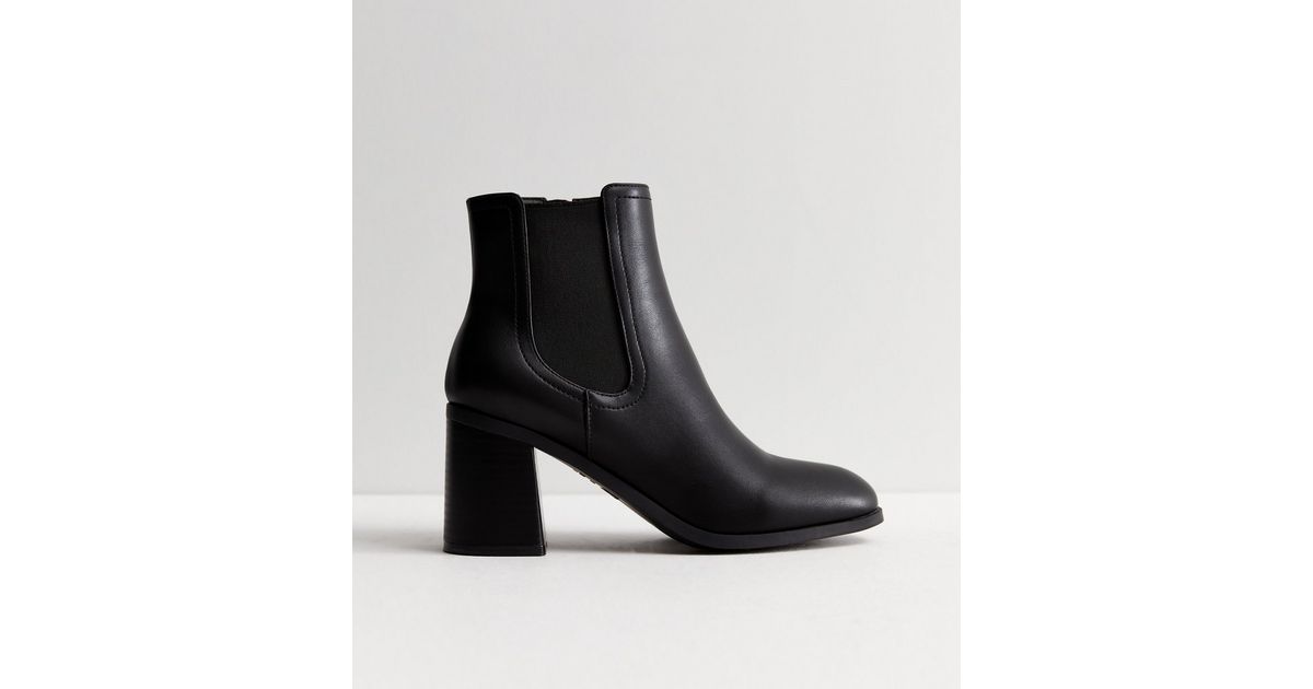 Black Leather-Look Block Heel Chelsea Boots | New Look