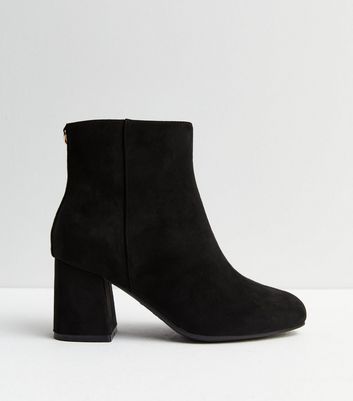 Extra Wide Fit Black Suedette Block Heel Ankle Boots New Look