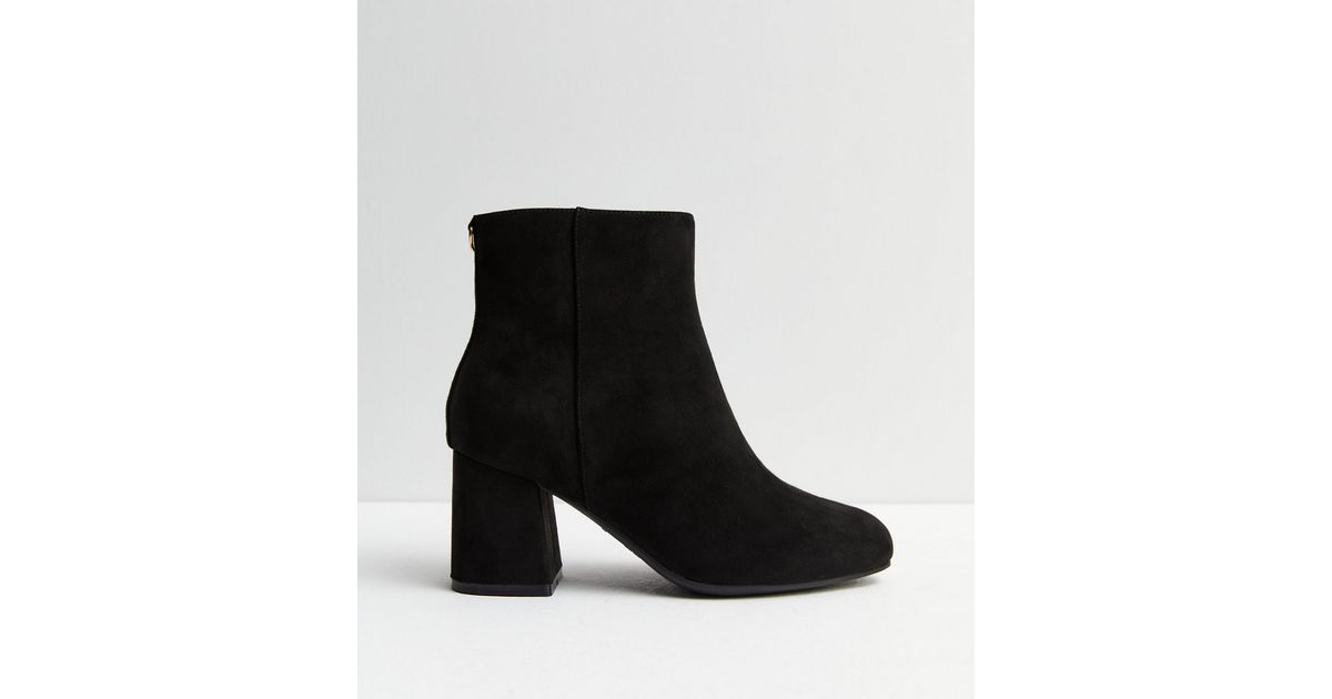 Extra Wide Fit Black Suedette Block Heel Ankle Boots | New Look