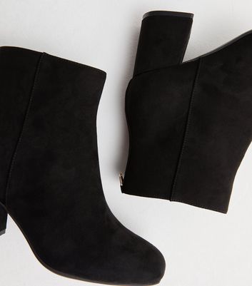 Wide fit black suedette block heel chunky sales boots