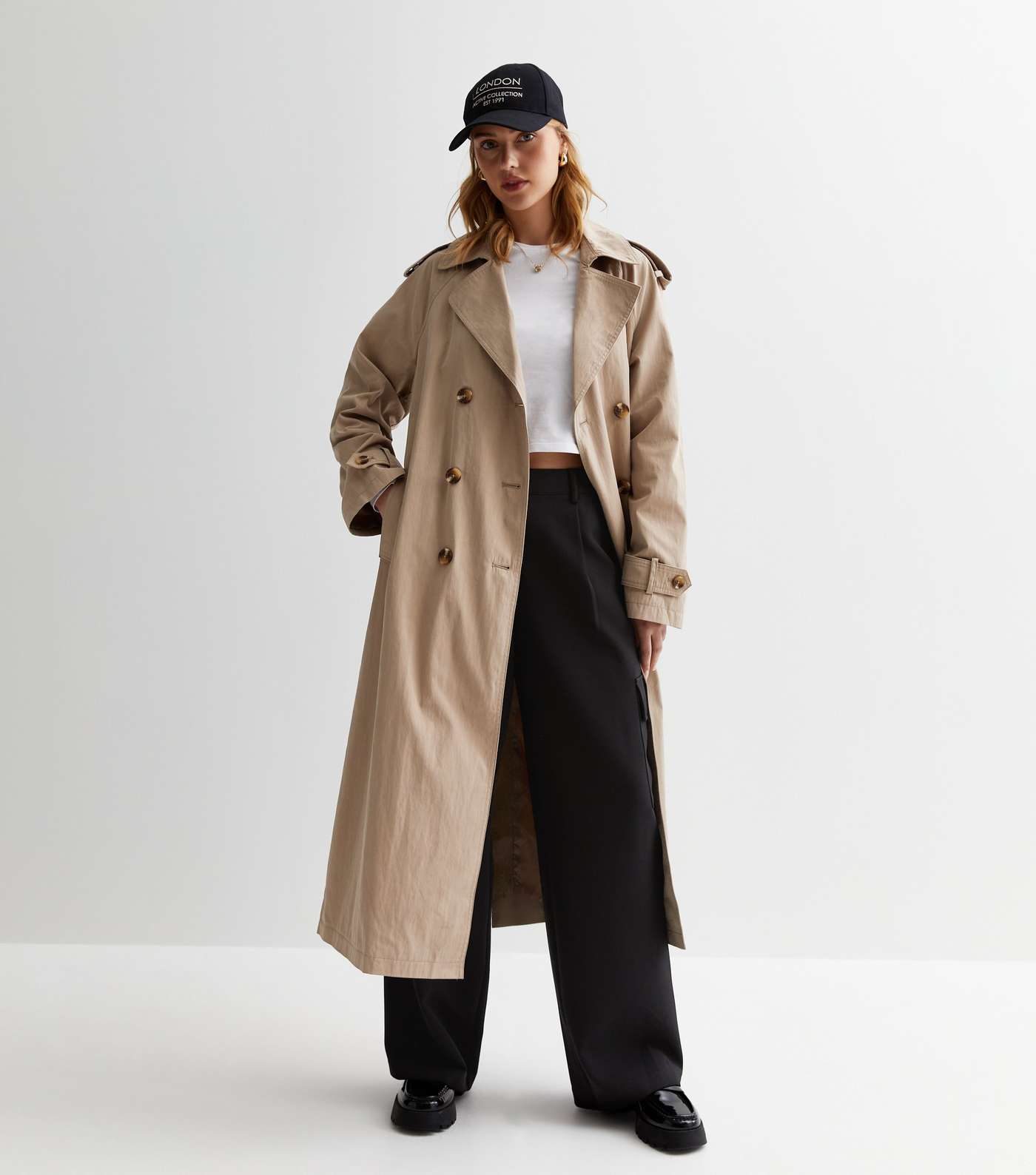 Stone Belted Longline Trench Coat Image 3