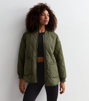 Allegra K Women's Quilted Zip-up Raglan Sleeves Bomber Jacket Dark Green  X-small : Target