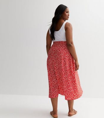 New look wrap midi skirt in red pattern sale