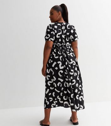 Curves Black Brush Stroke Oversized Midi Dress New Look