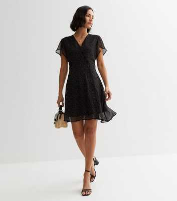 Sunshine Soul Black Ditsy Print Frill Sleeve Mini Dress