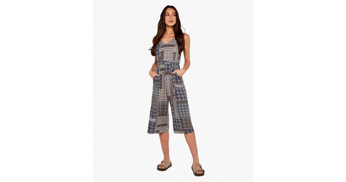 Apricot Navy Patchwork Crop Jumpsuit New Look