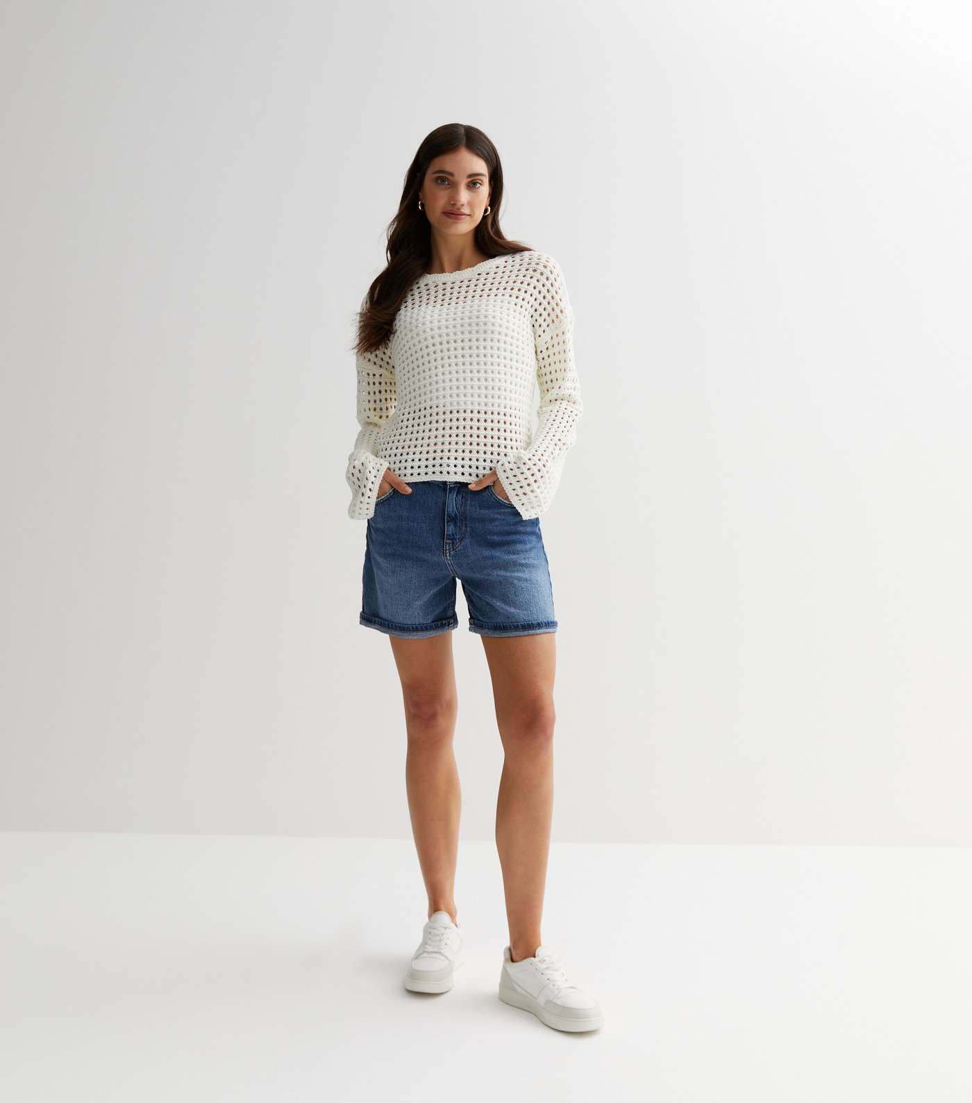 Cream Open Knit Cropped Jumper Image 2
