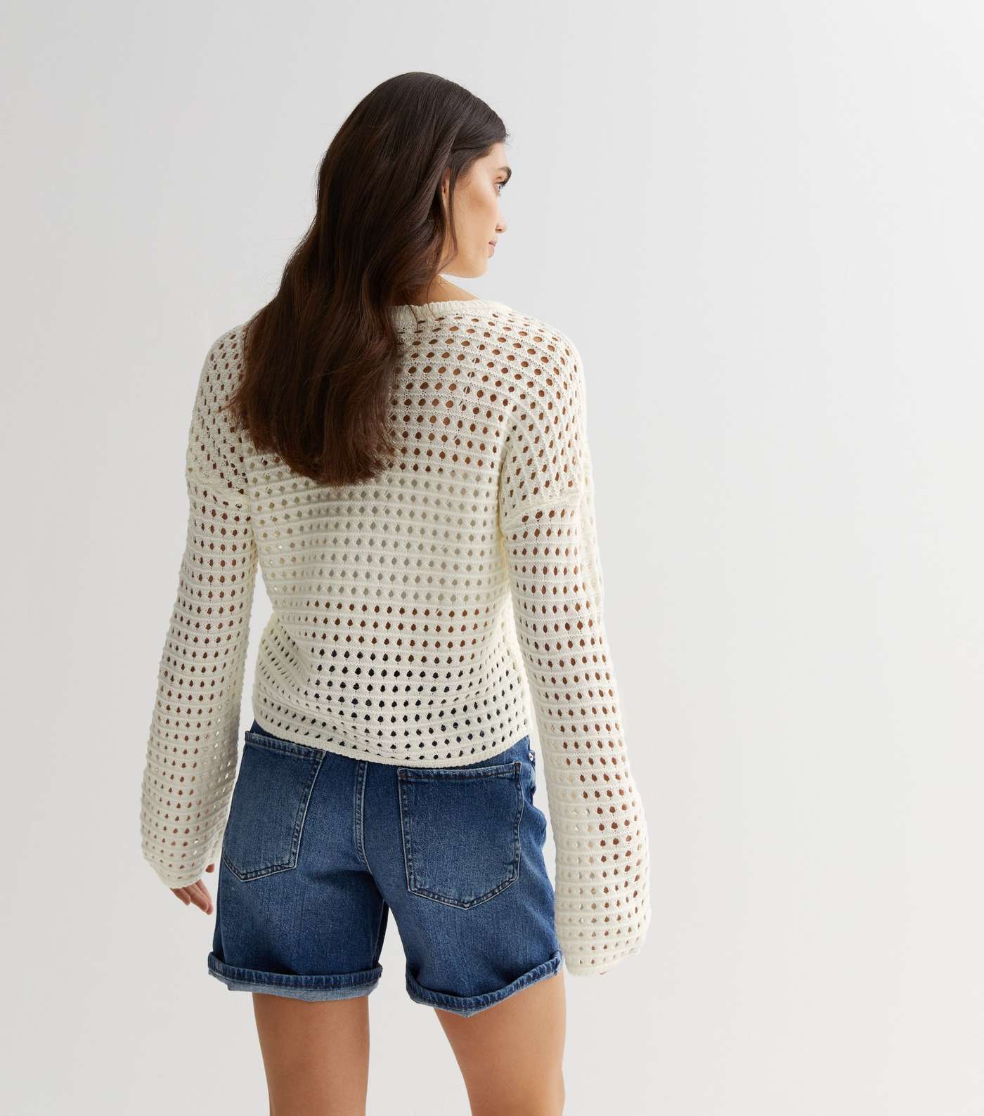 Cream Open Knit Cropped Jumper Image 4