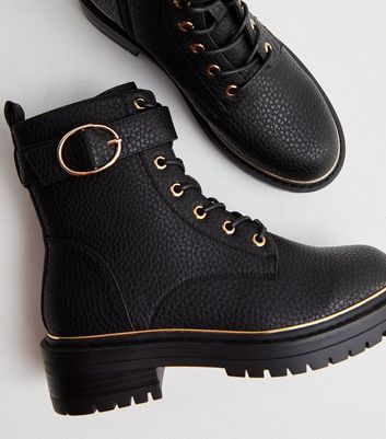 Wide Fit Black Leather-Look Buckle Biker Boots New Look
