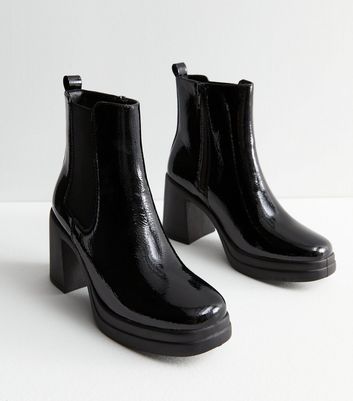 Black patent outlet platform boots