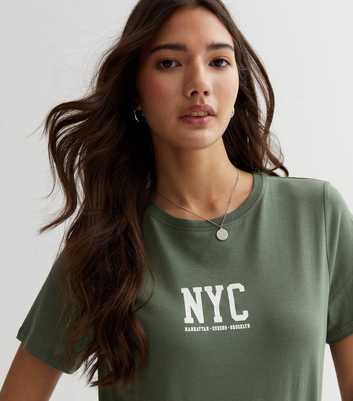 Khaki Cotton NYC Logo T-Shirt