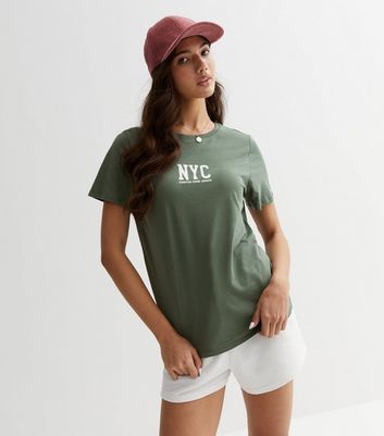 Khaki NYC Logo T-Shirt New Look