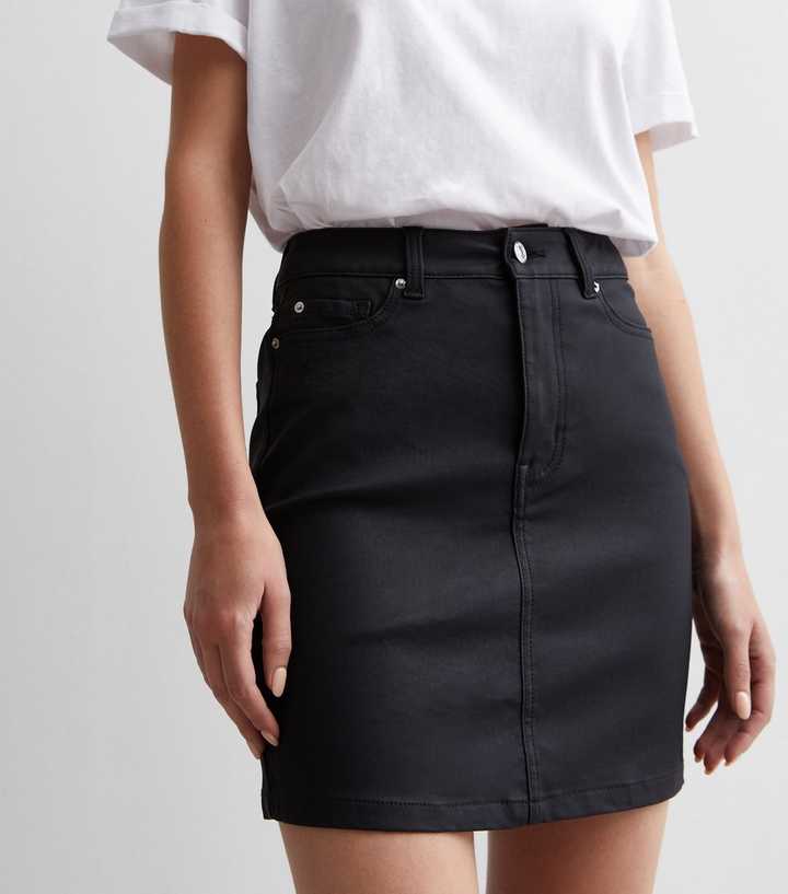 Black Coated Western Mini Skirt