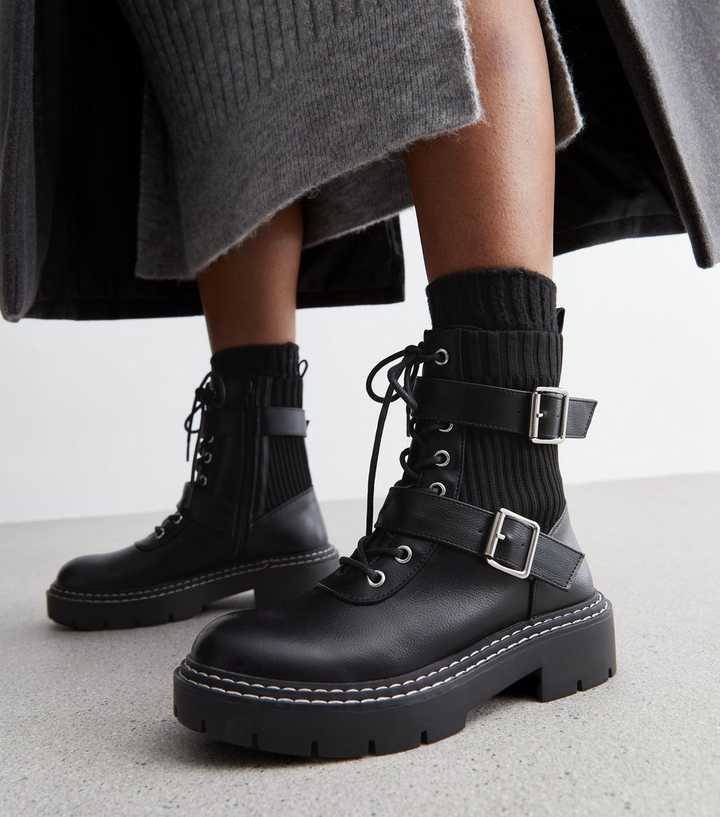 new look lace up biker flat ankle boot