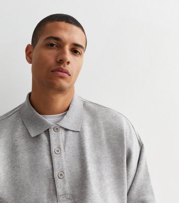 Men's Grey Marl Jersey Polo Sweatshirt New Look