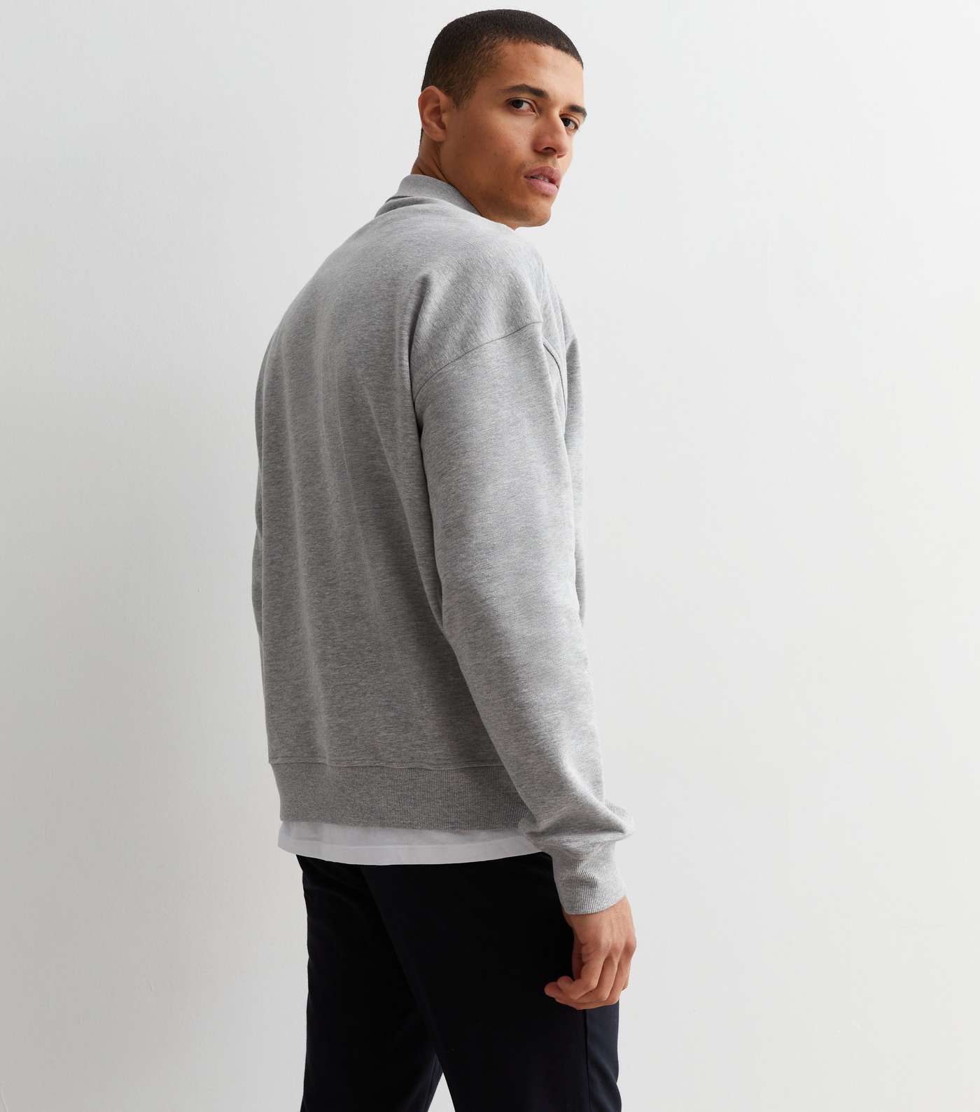 Grey Marl Jersey Polo Sweatshirt Image 4